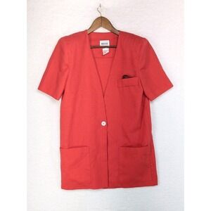 Leslie Faye Red Padded Shoulder Short Sleeve 3 Button Blazer‎ Top USA 12
